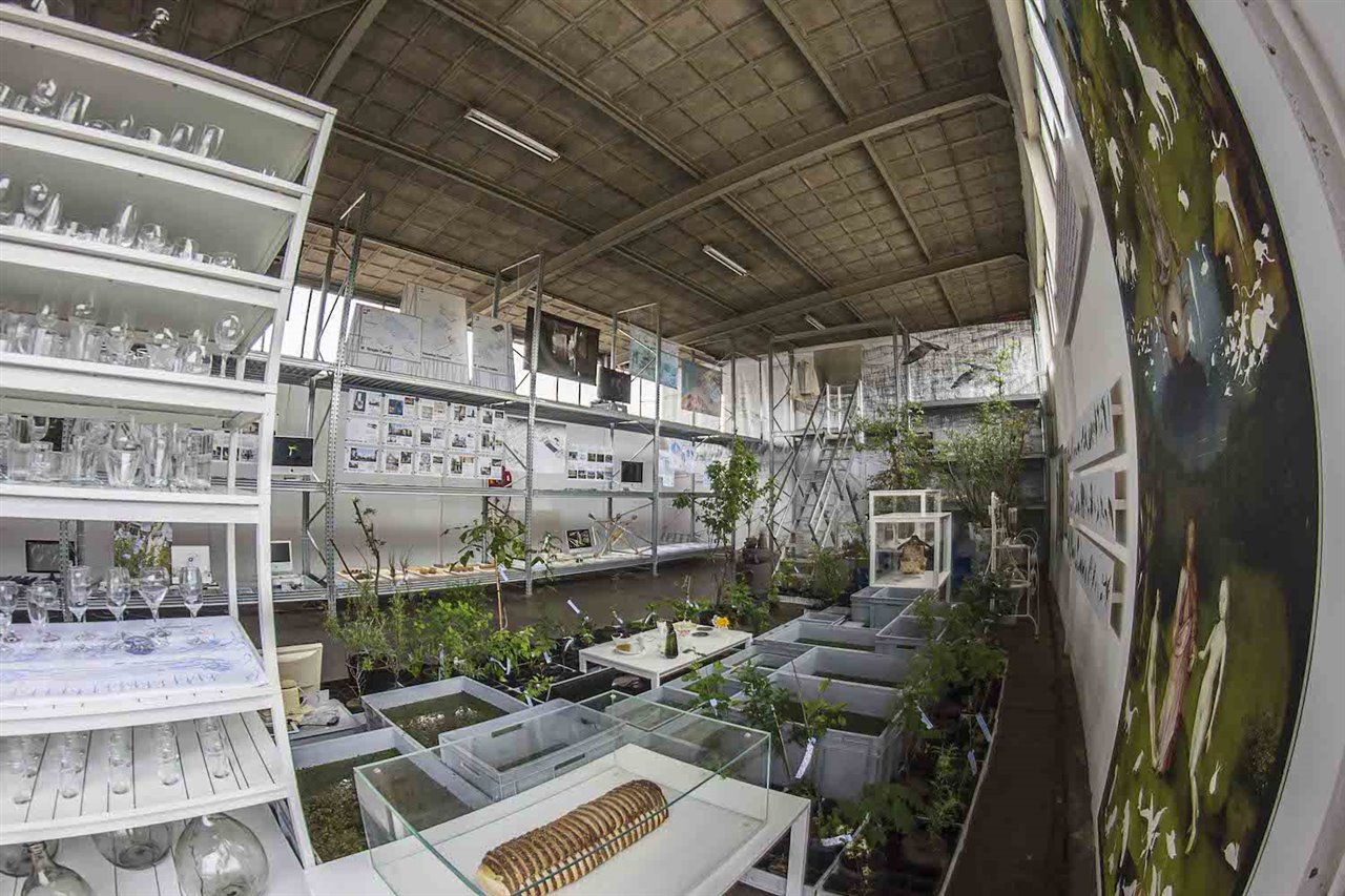 Vista de la exposición 'WaterSchool: Down to Earth' comisariada por el estudio Makkink & Bey en Atelier NL. Foto: Michael Varga.