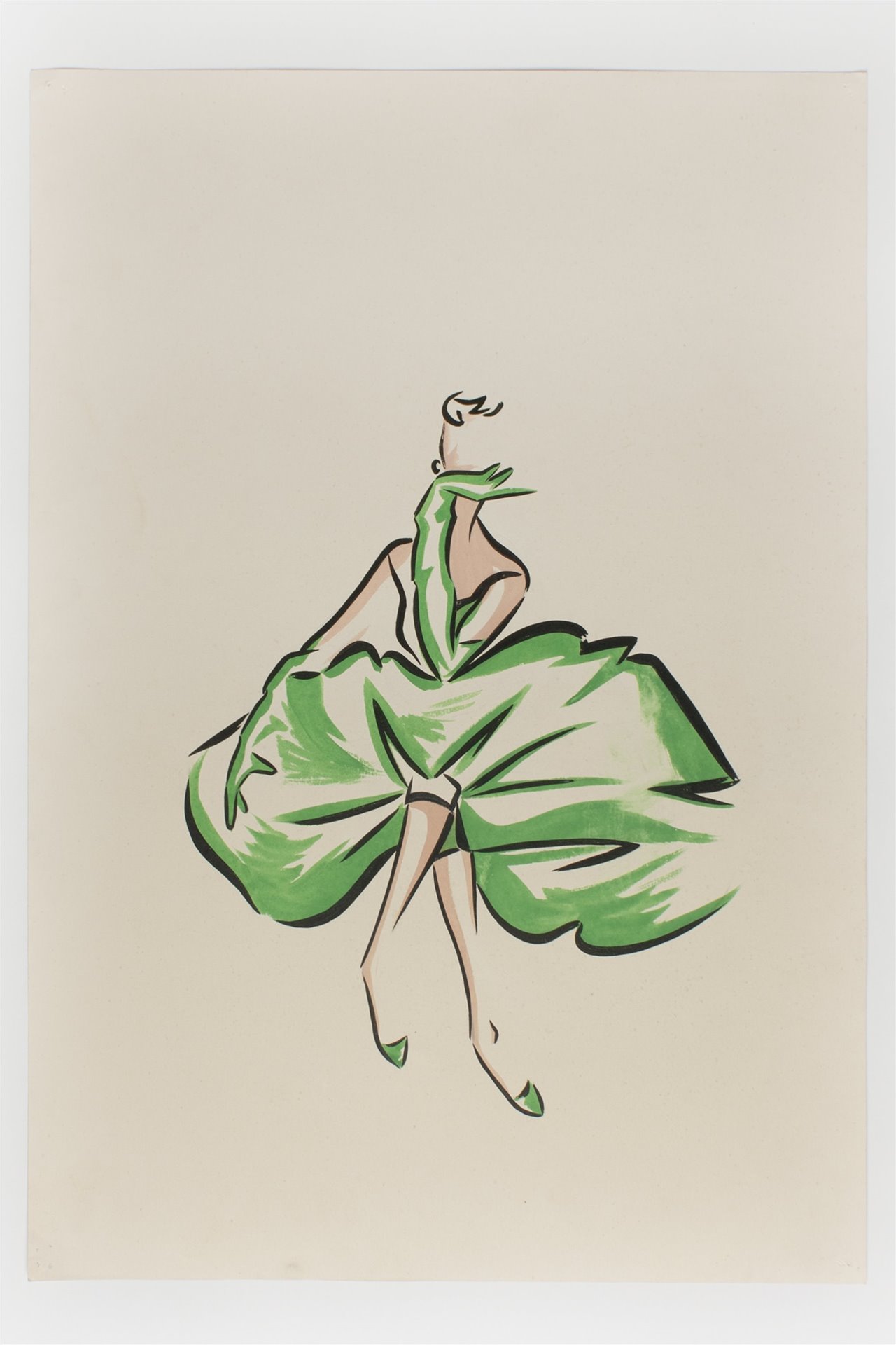 Ilustración de Pedro Rodríguez de la línea mikado de la colección otoño-invierno de 1955-1956.