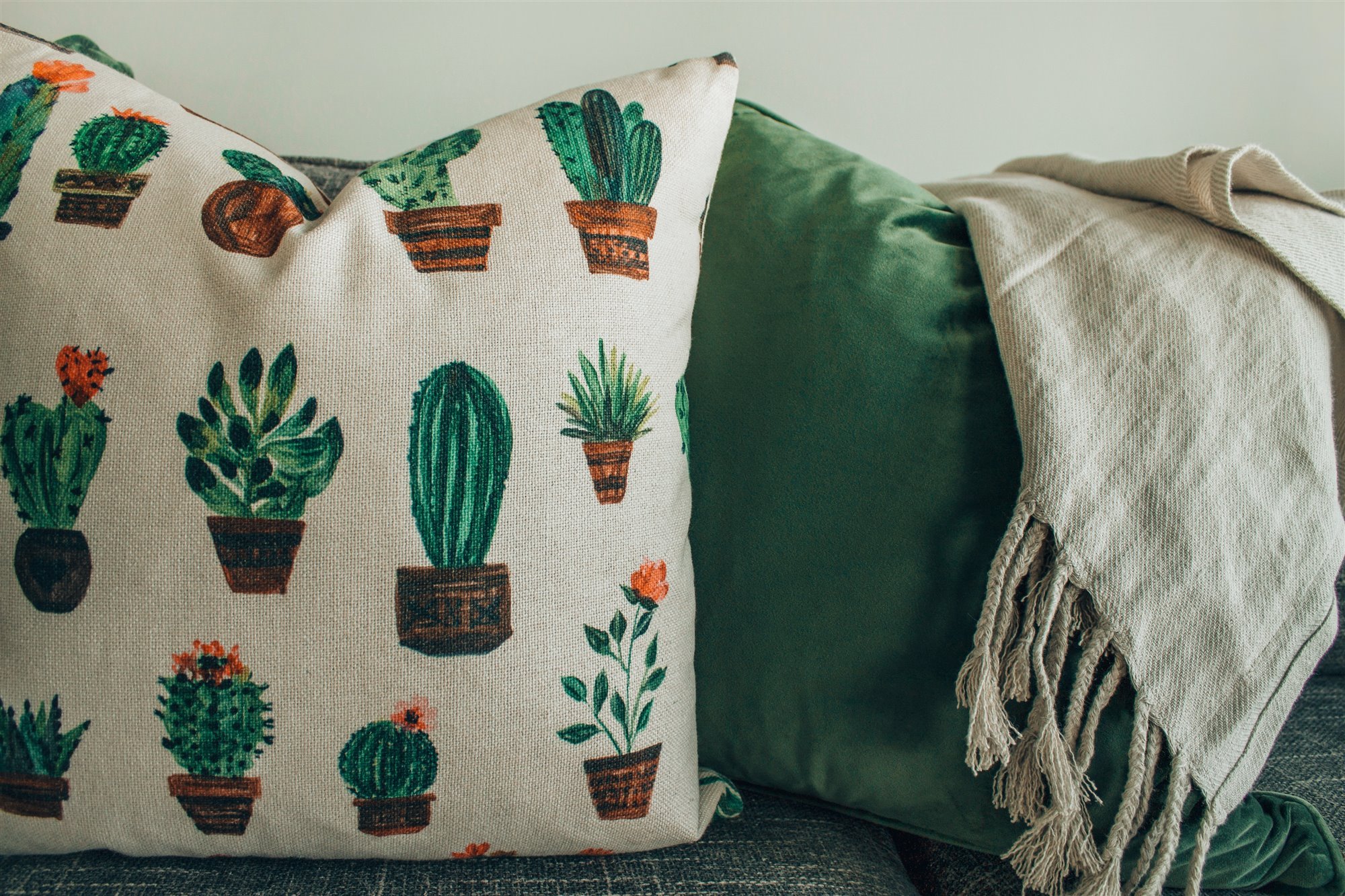 cojín con estampado de cactus