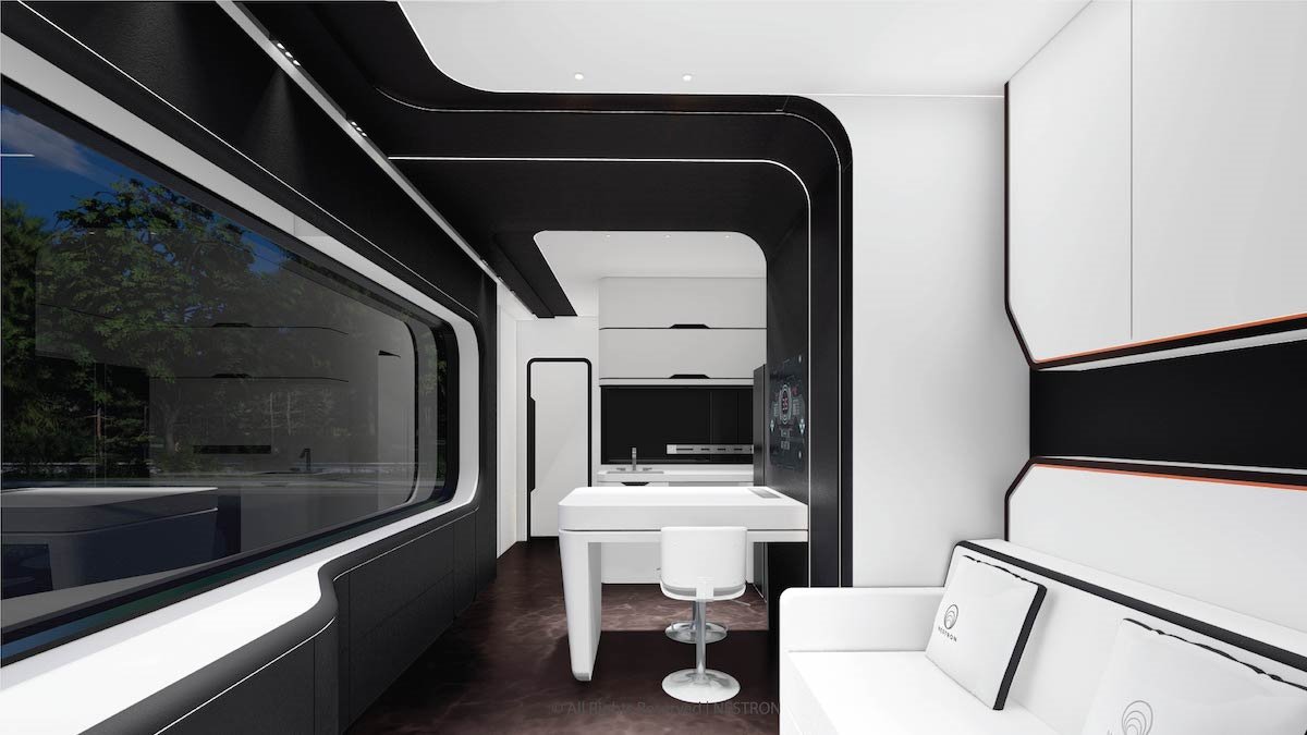 El interior se ha ideado como un espacio de aspecto futurista y con todo el equipamiento tecnológico.