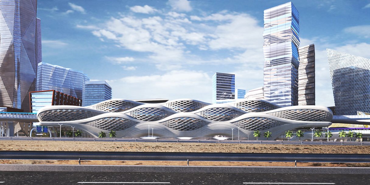 La estación de metro del distrito financiero King Abdullah en Riyadh, Arabia Saudita