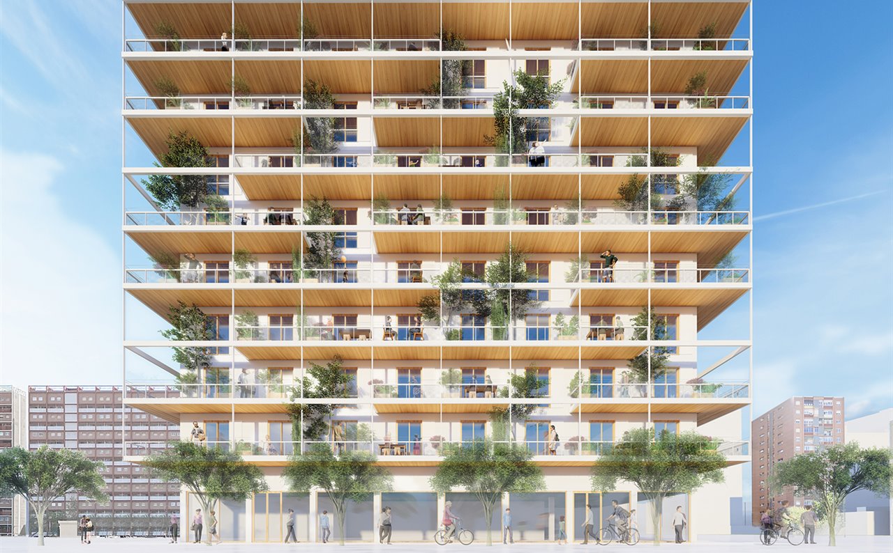 El edificio en La Verneda, diseñado por Guallart Architects y Daniel Ibañez, será la construcción de madera más alta de Catalunya.