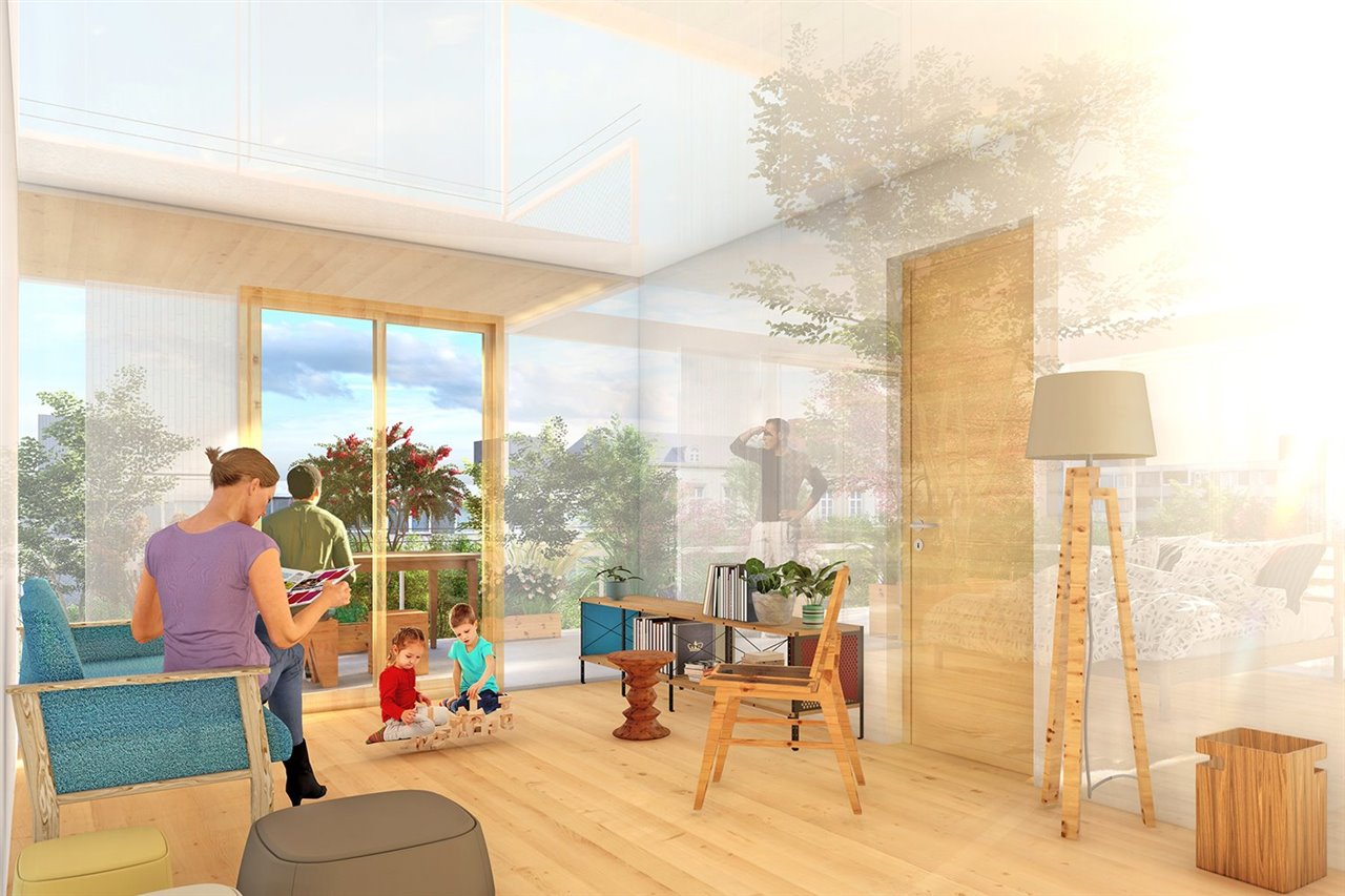 En el proyecto de La Verneda, las viviendas, cinco por planta, serás de dos habitaciones y contarán con amplias terrazas.