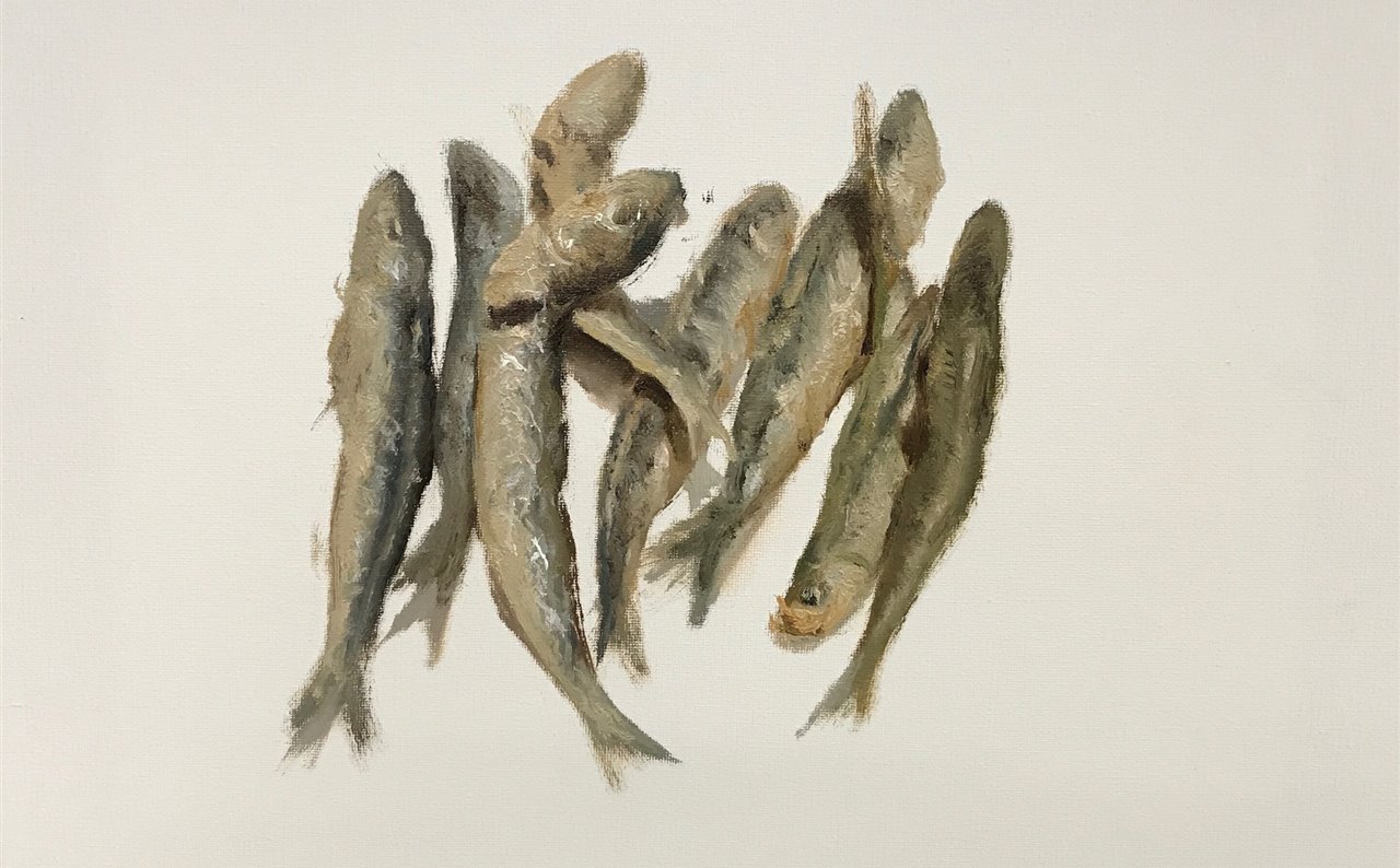 "Boquerones fritos" (2018). Óleo sobre lino. 