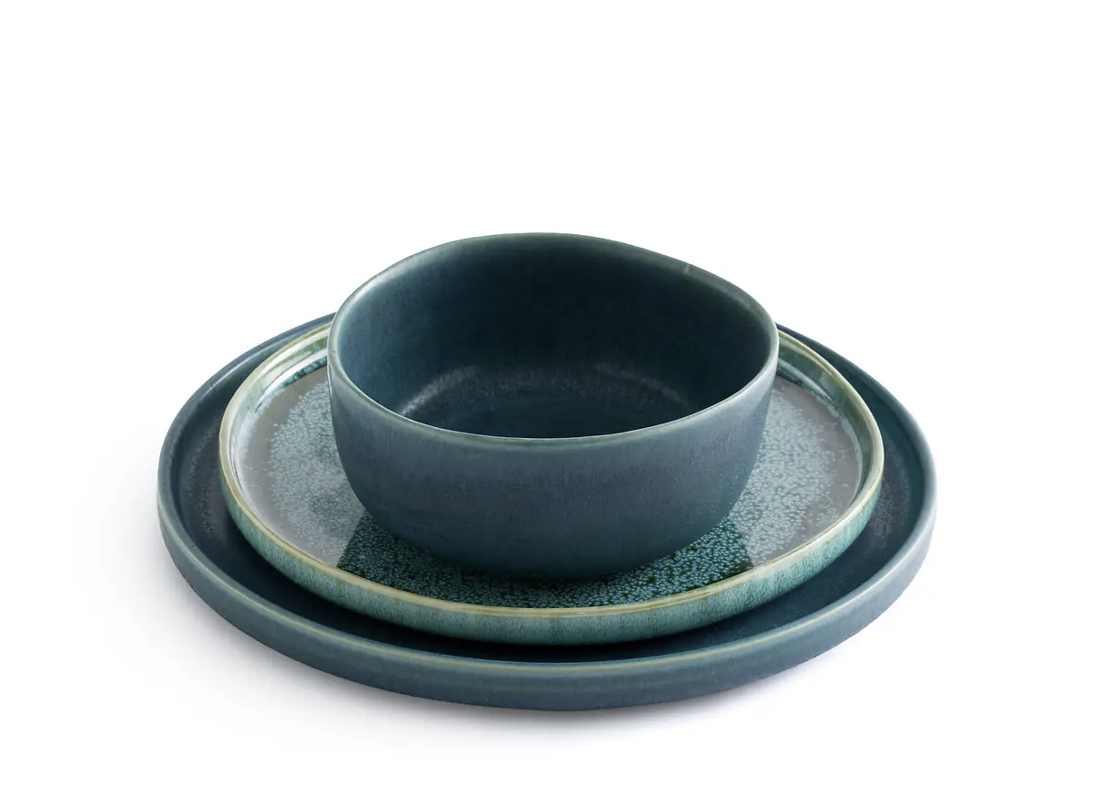 vajilla plato gres azul