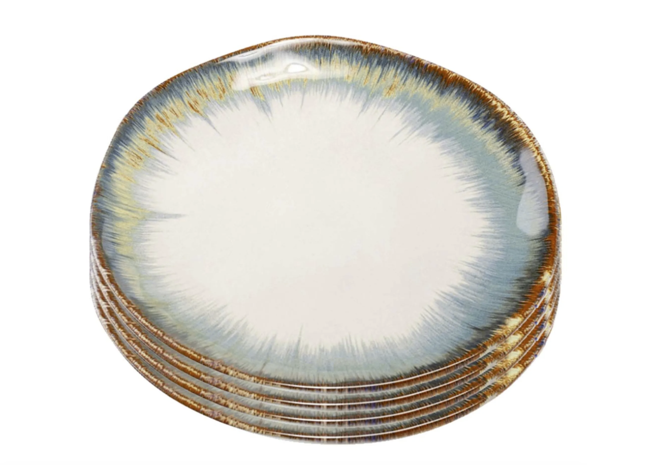 vajilla plato psicodelico blanco azul y dorado