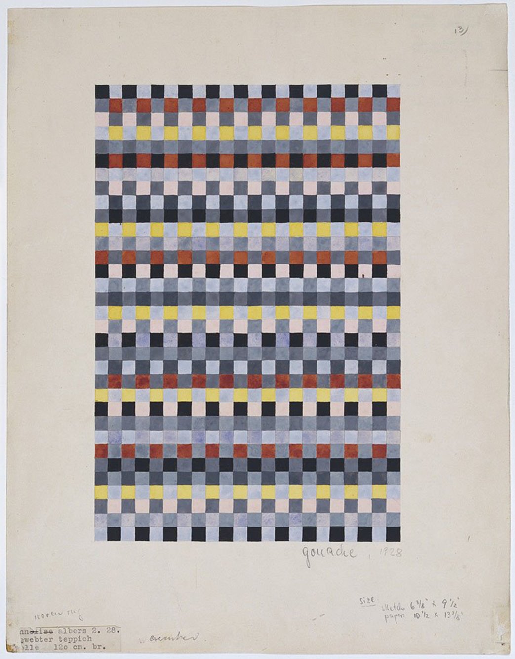 alfombra infantil colores amarillo, rojo, rosa, azul y gris de anni albers