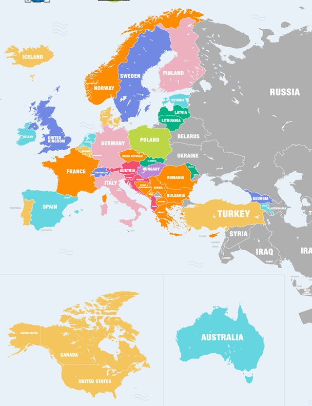 El mapa que indica el estilo arquitectónico favorito de cada país