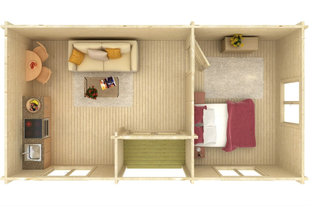 Interior de la casa prefabricada.