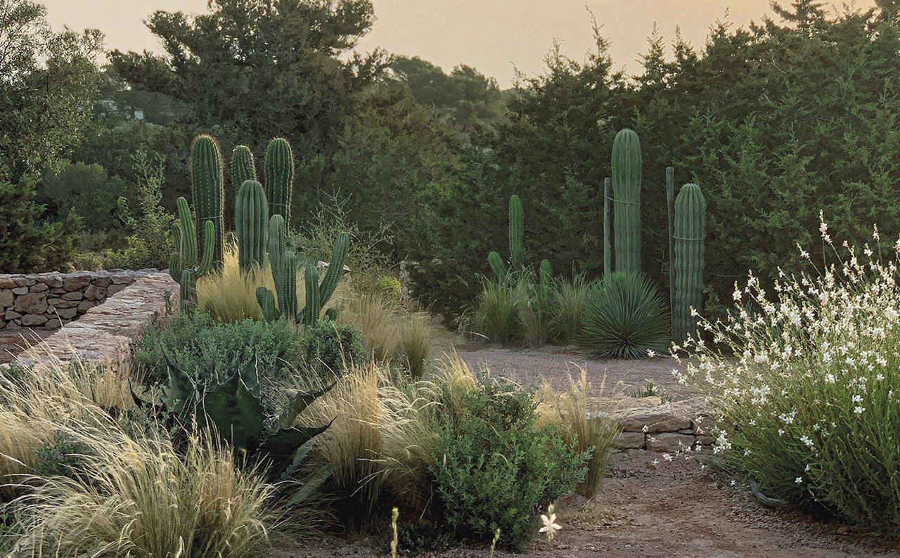 Jardín en Formentera de Luciano Giubbilei, ubicado en el sur de la isla, entre ondulantes viñedos