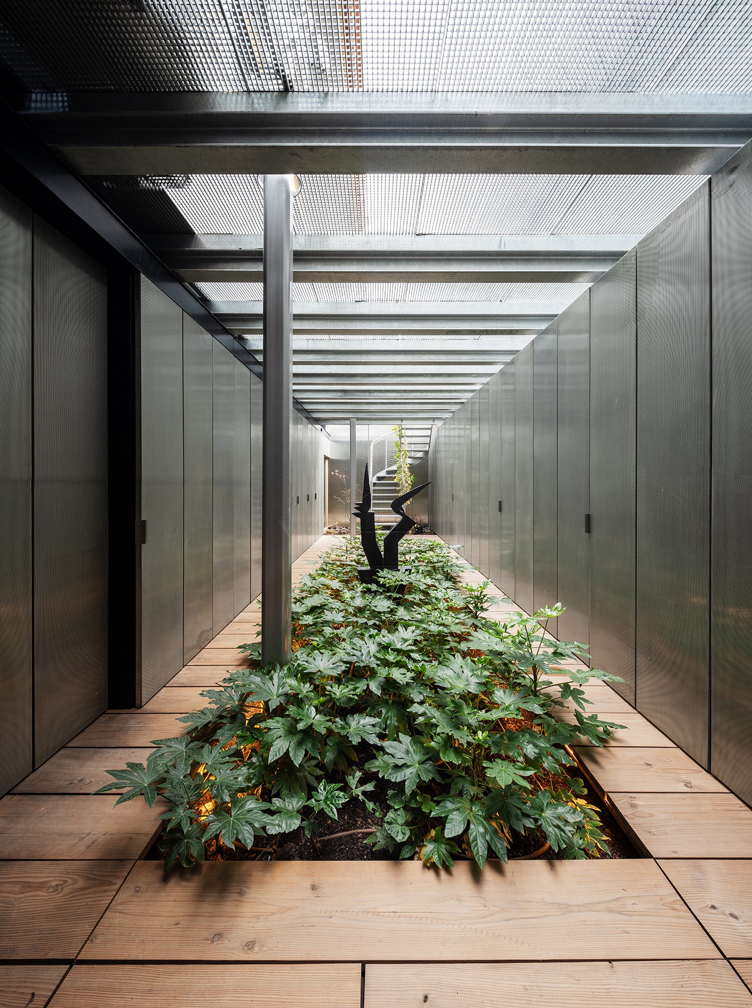En el sótano conviven las obras de arte y la vegetación.