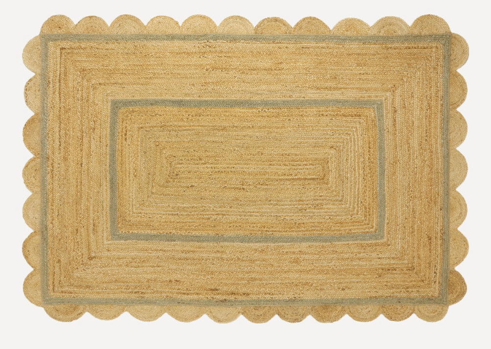 Alfombra yute rectangular línea verde