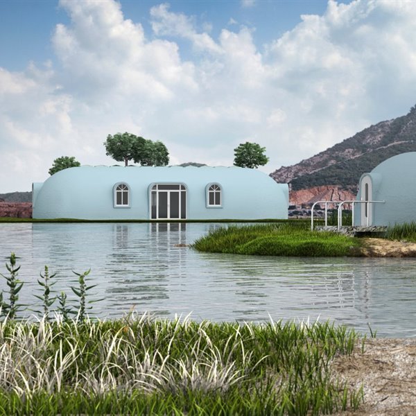Las casas prefabricadas de Modern Gardening Landscape Engineering se caracterizan por sus formas redondeadas.