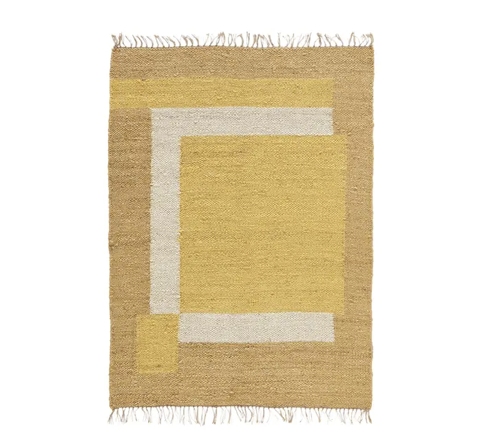 alfombra de yute amarillo y blanco