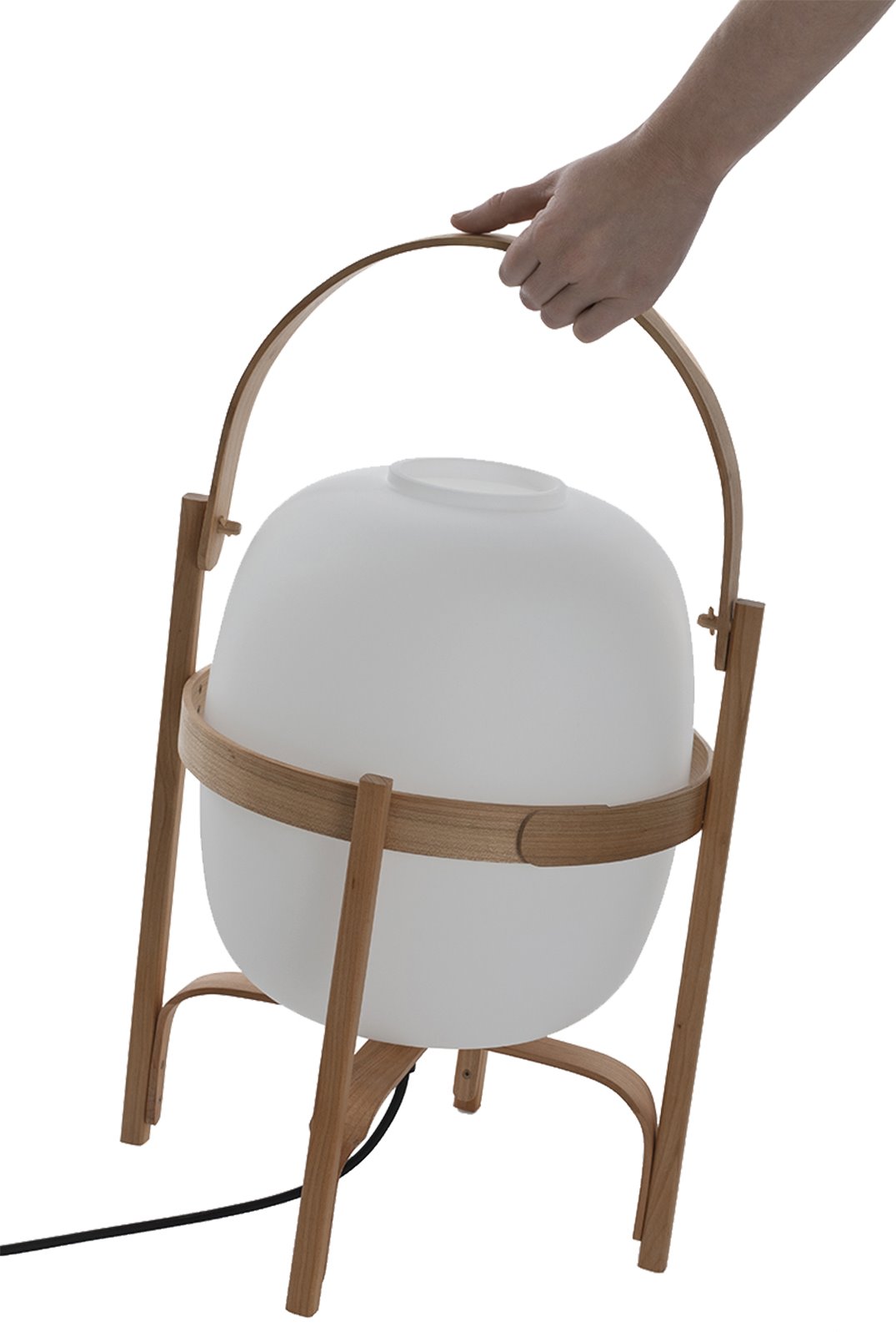 lámpara de suelo con asa de madera