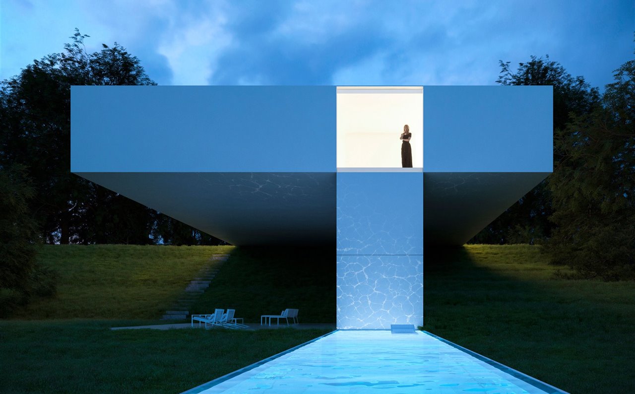 Esta espectacular casa está ubicada en un entorno privilegiado, rodeada de vegetación y cerca del mar. Su forma la dictó el terreno donde se encuentra, ya que la parcela posee una fuerte pendiente que desciende hacia el este y unas vistas maravillosas que se abren al sur. 