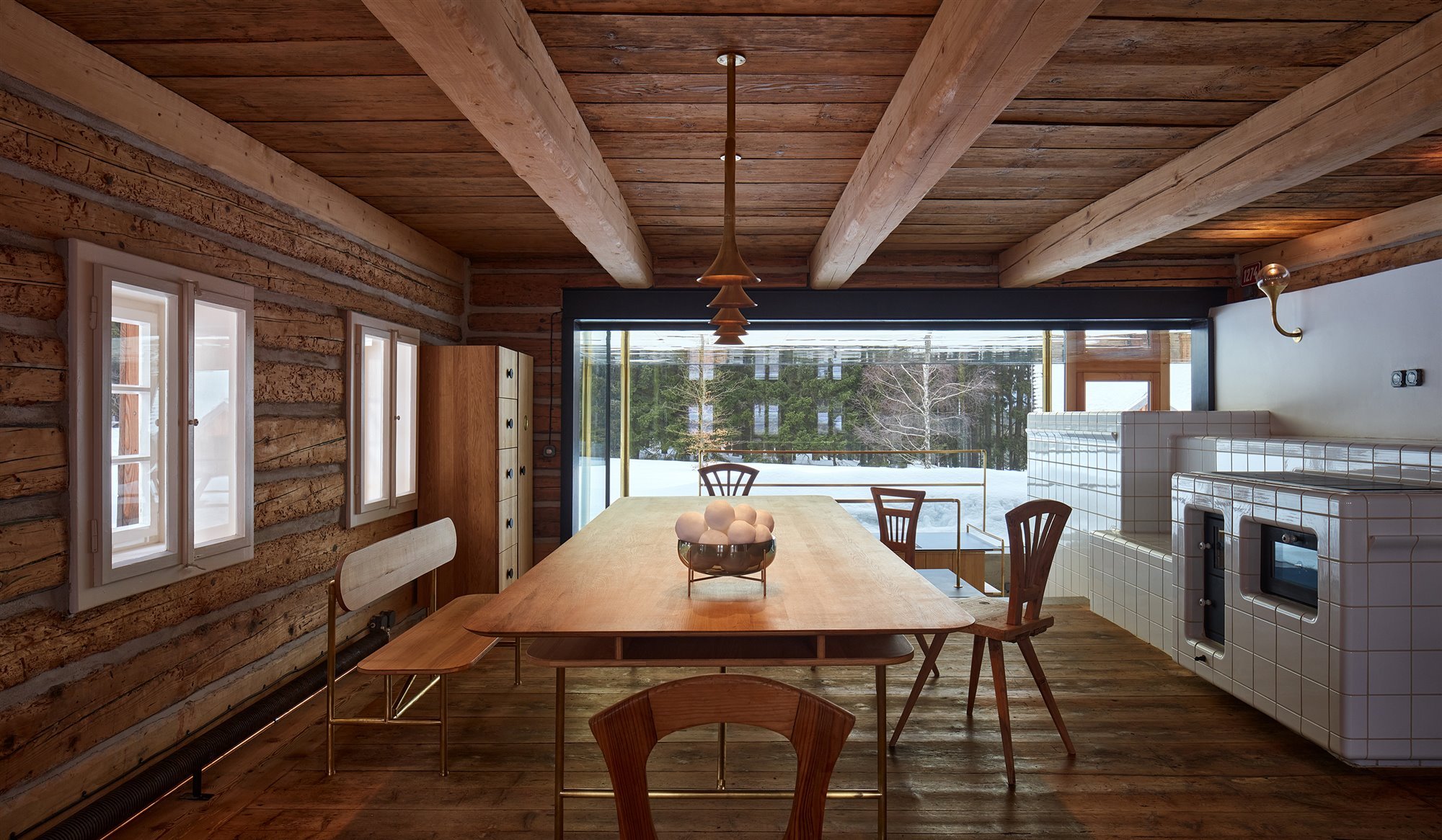 cocina y comedor cabaña cristal