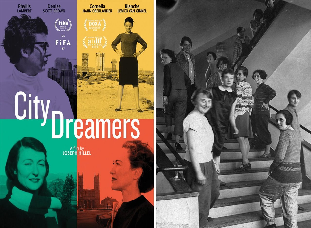 Las cuatro mujeres del film City Dreamers y una imagen de las mujeres que hicieron historia en la Bauhaus.