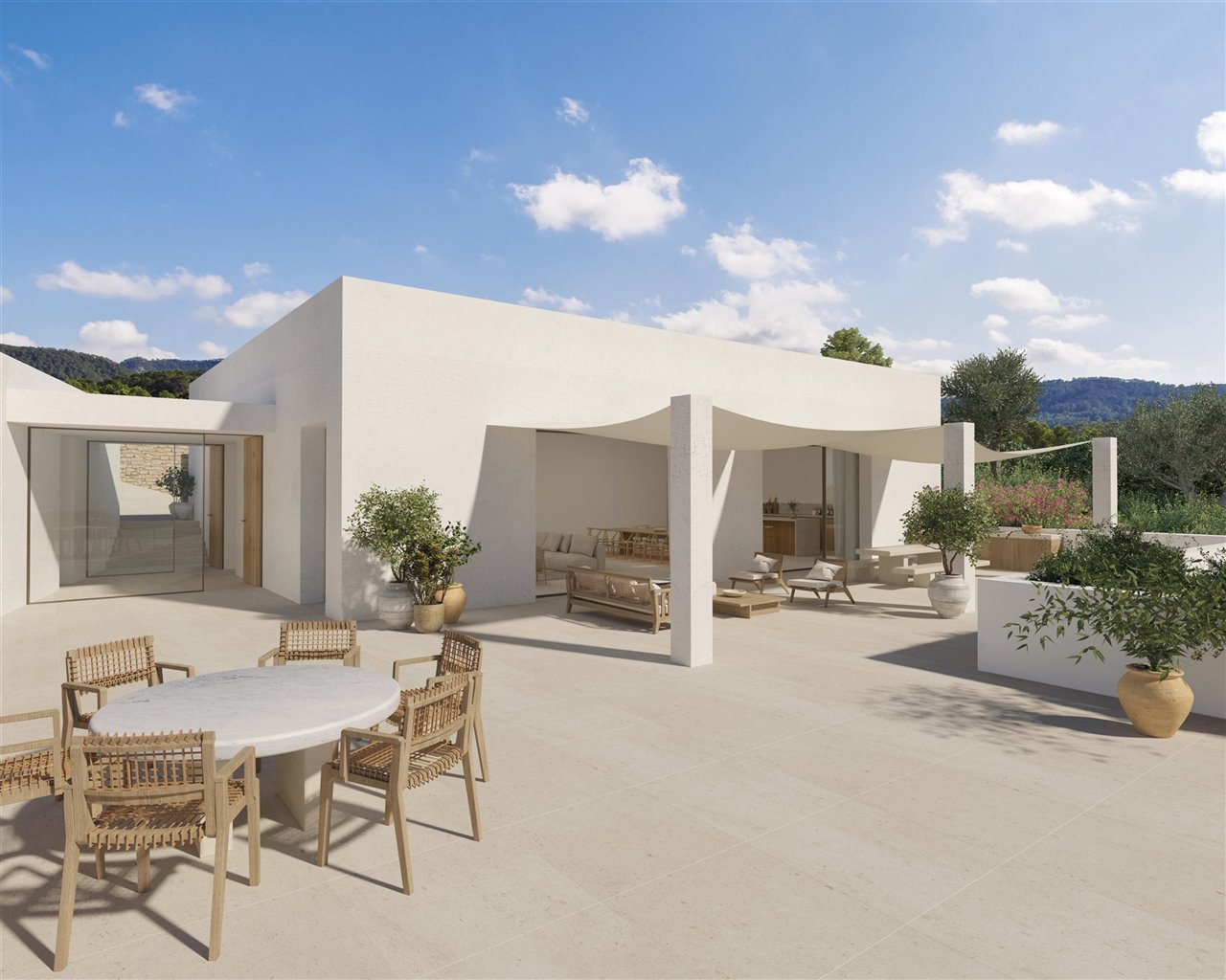 La terraza de Can Adelfa. Ambas villas ocupan una superficie total de 900 m2. Su construcción está previsto que concluya en 2024.   