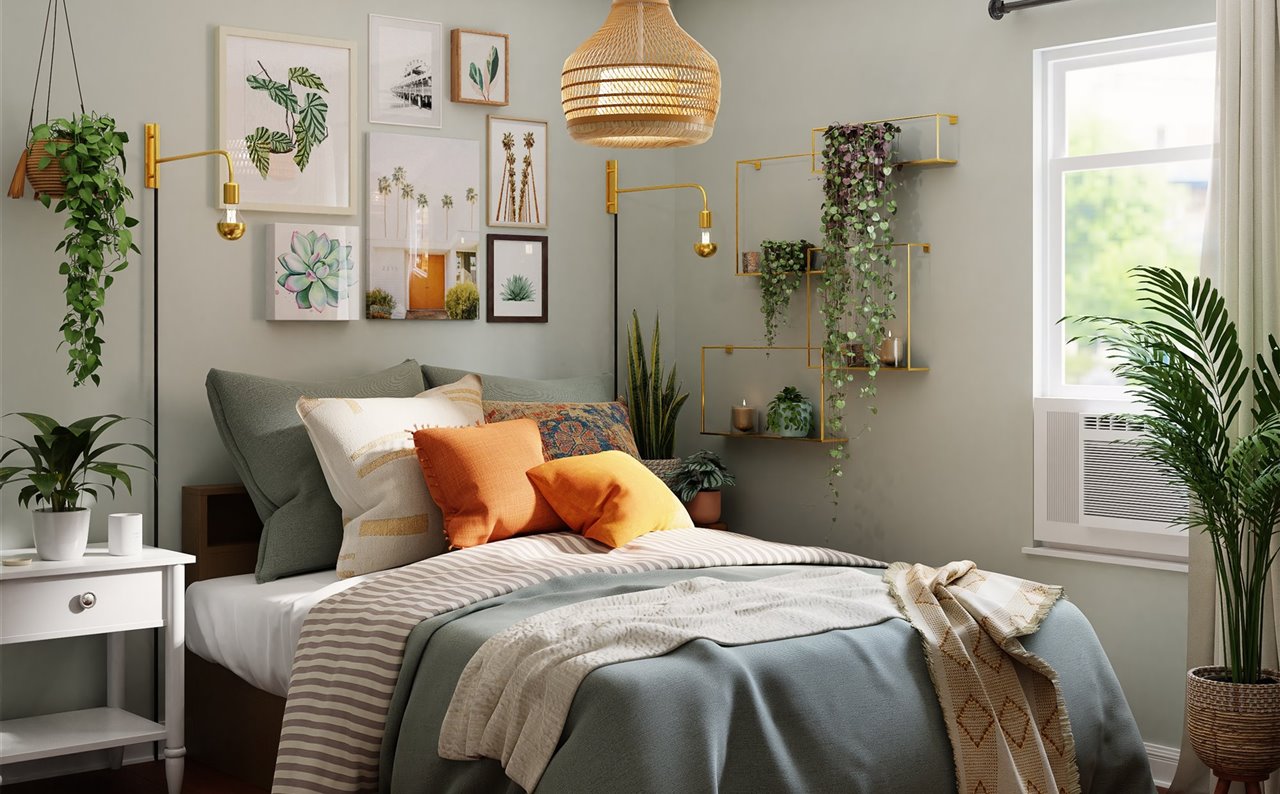Un dormitorio lleno de plantas, ¿es buena idea?