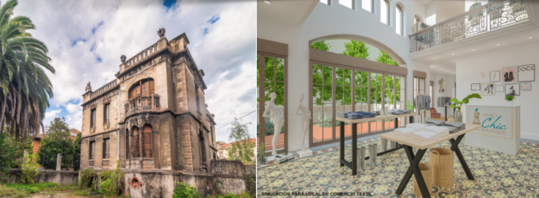 Foto del Palacete del Busto y, al lado, simulación de posible futuro uso. FOTO: Agencia La Playa