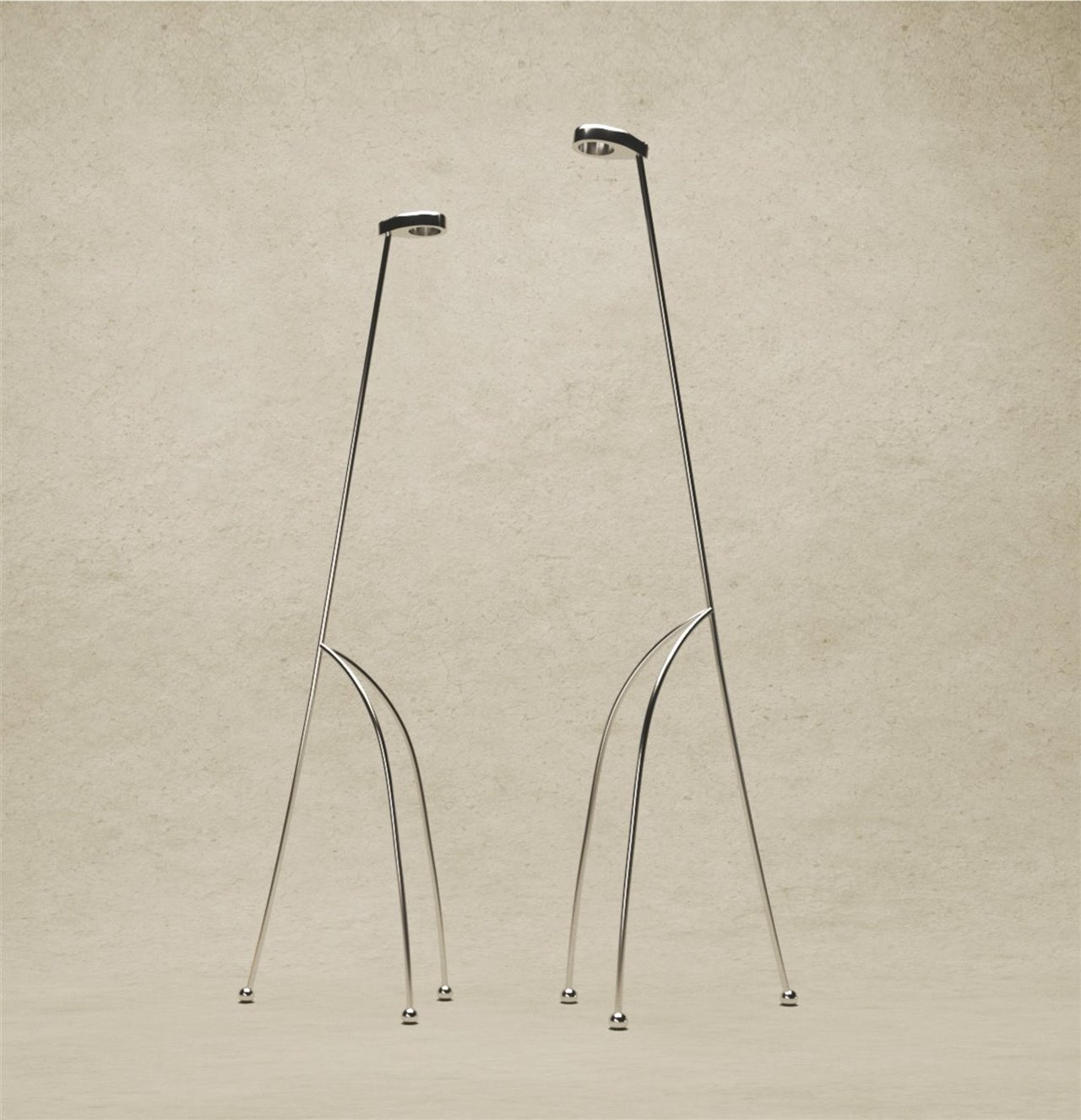Lámparas Giraffe de acero inoxidable, que verán la luz este 2023.