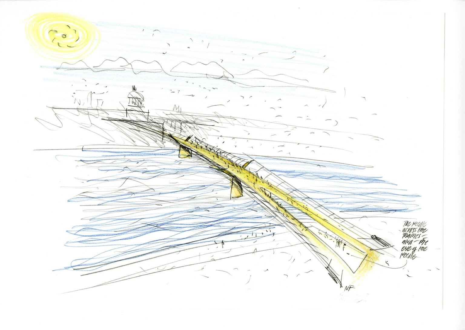 Boceto del Millenium Bridge de Londres (2000). Cortesía de Norman Foster Foundation