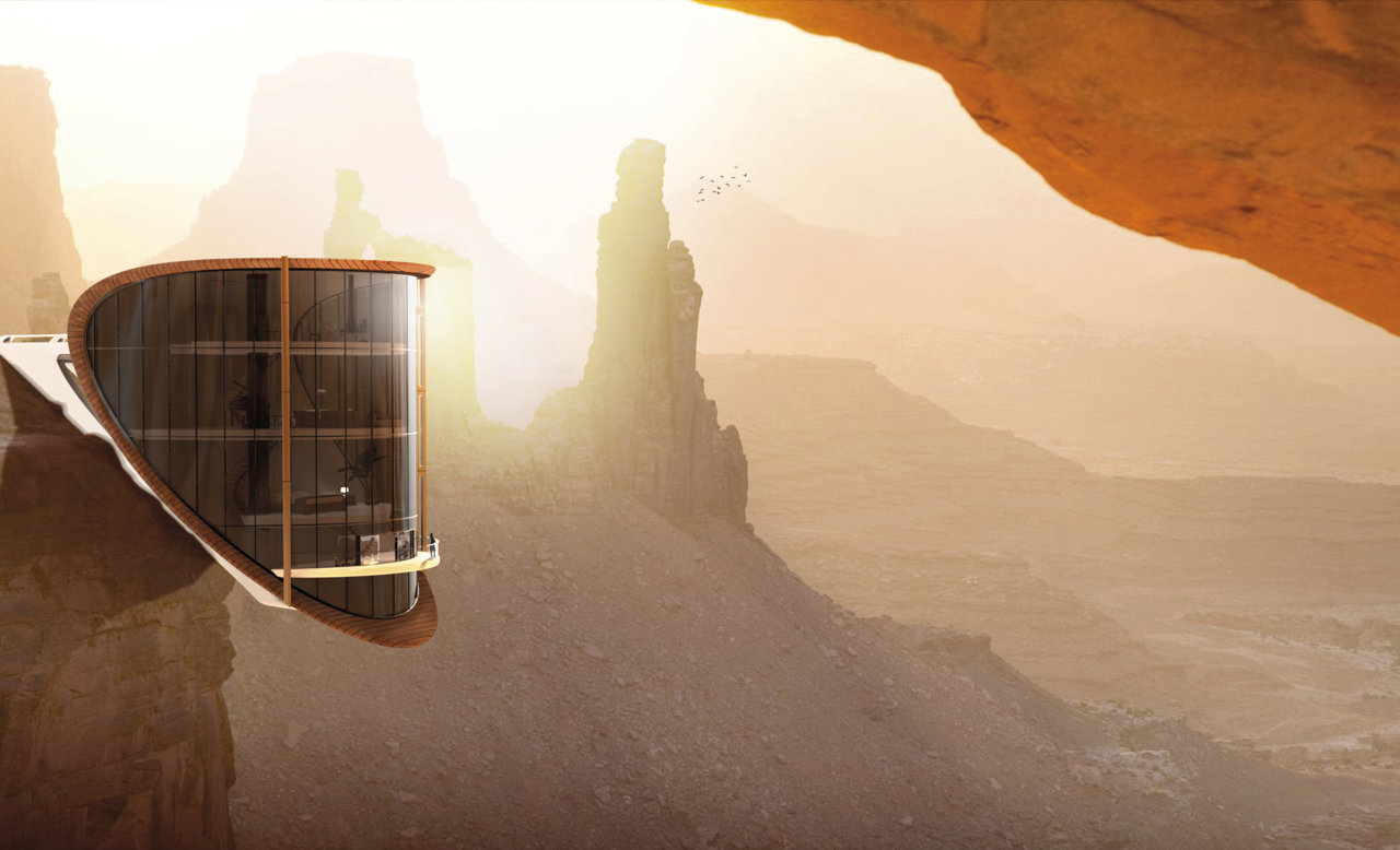 Concepto de cabina suspendida Nest sobre el Gran Cañón de Colorado