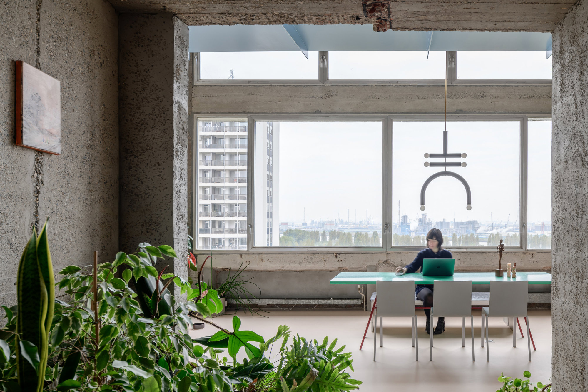 Comedor vistas hormigón con plantas