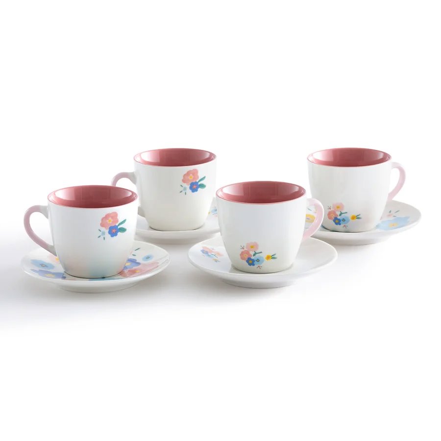 Lote de 4 tazas y platos, Azaléa