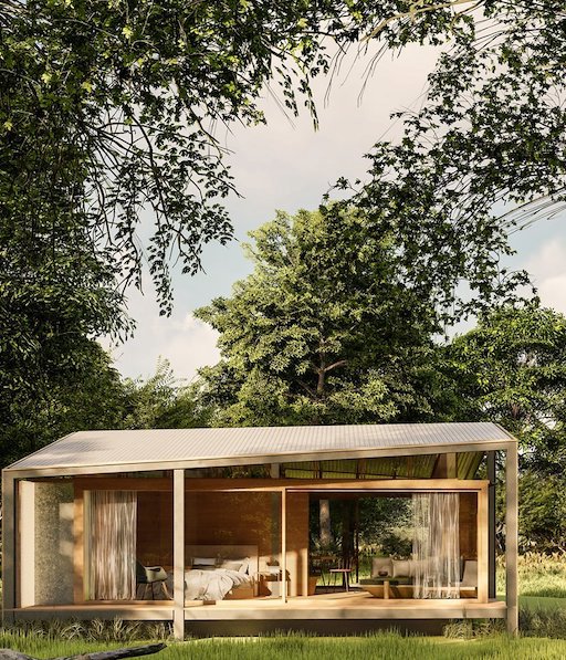 Casa prefabricada hecha con materiales reciclados