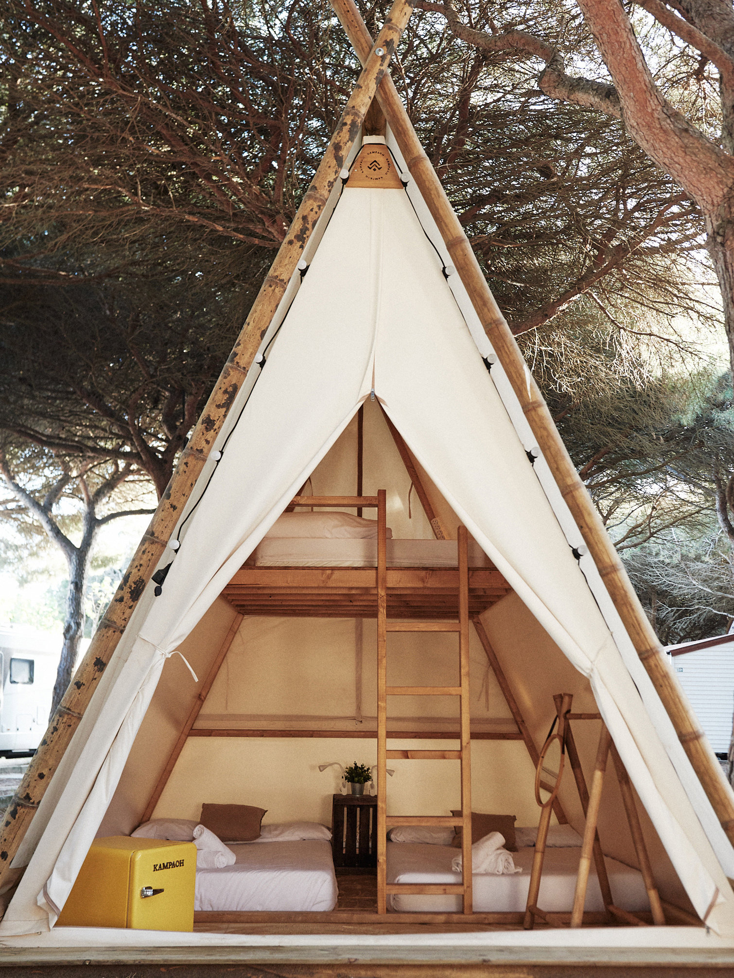 Las tiendas tienen capacidad de hasta 6 personas. Algunos modelos cuentan con una doble altura para cama extra.