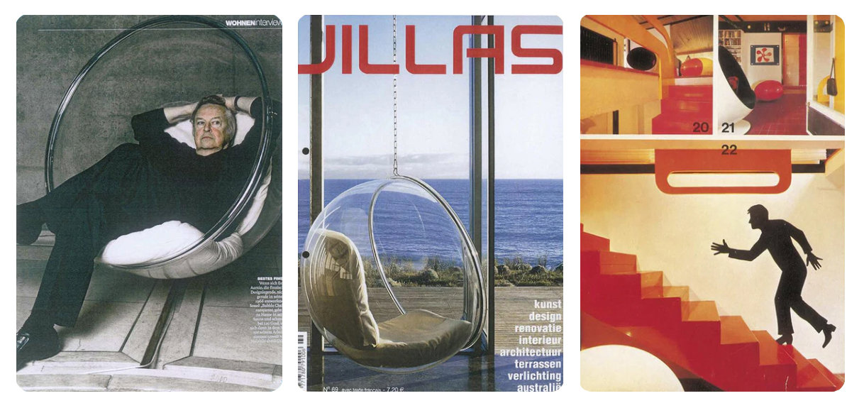 Las sillas de Aarnio han sido un reclamo constante en portadas de discos, revistas y hasta películas.