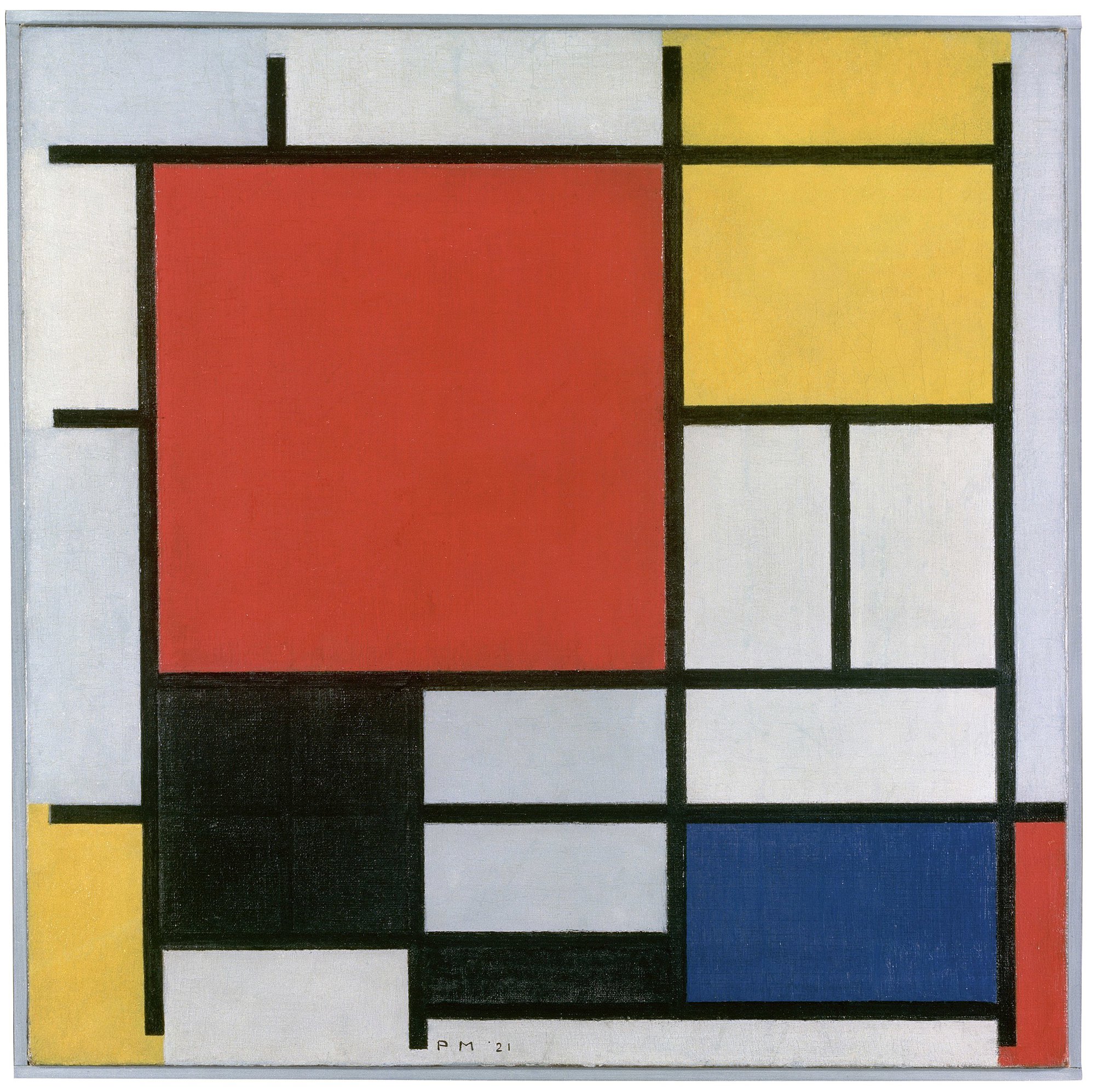 Composition en rouge, jaune, bleu et noir, de Piet Mondrian (1921)