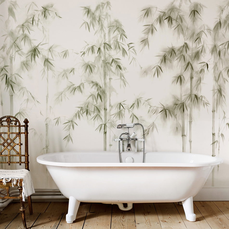 Baño con papel pintado a mano Bamboo